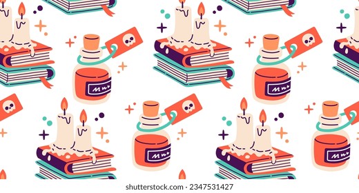 Halloween seamless pattern. Seamless pattern with cute halloween elements. Vector flat design illustration.