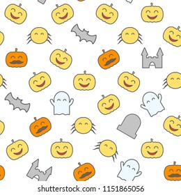 Halloween seamless pattern with cute and funny festive elements. Loopable background