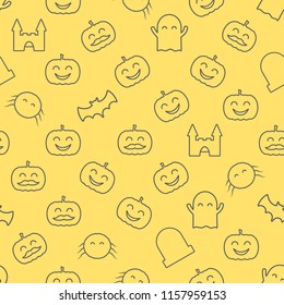 Halloween seamless pattern with cute and funny festive elements. Loopable background