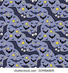 Halloween seamless pattern with Cute Funny Bats. Vector Illustration