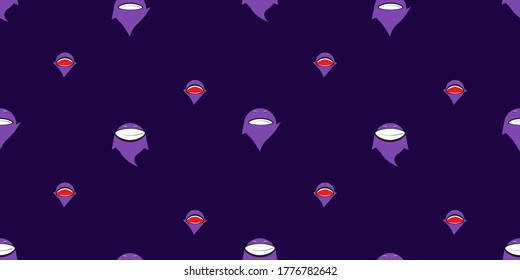 Halloween seamless pattern, Cute ghost on purple background, Cute ghost icons.	
