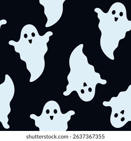 Halloween seamless pattern. Cute ghost pattern. Halloween ghost digital paper. Festive seasonal hand drawn vector pattern in flat style