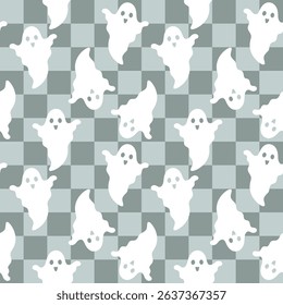 Halloween seamless pattern. Cute ghost pattern. Halloween ghost digital paper. Festive seasonal hand drawn vector pattern in flat style