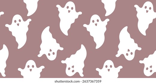 Halloween seamless pattern. Cute ghost pattern. Halloween ghost digital paper. Festive seasonal hand drawn vector pattern in flat style