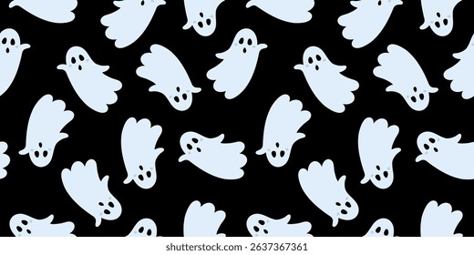 Halloween seamless pattern. Cute ghost pattern. Halloween ghost digital paper. Festive seasonal hand drawn vector pattern in flat style