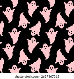 Halloween seamless pattern. Cute ghost pattern. Halloween ghost digital paper. Festive seasonal hand drawn vector pattern in flat style