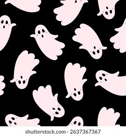 Halloween seamless pattern. Cute ghost pattern. Halloween ghost digital paper. Festive seasonal hand drawn vector pattern in flat style