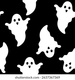 Halloween seamless pattern. Cute ghost pattern. Halloween ghost digital paper. Festive seasonal hand drawn vector pattern in flat style