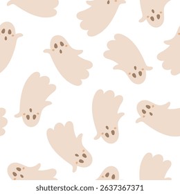 Halloween seamless pattern. Cute ghost pattern. Halloween ghost digital paper. Festive seasonal hand drawn vector design in flat style