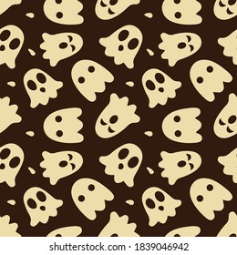 Halloween seamless pattern with cute ghosts and text Boo. Hand drawn vector illustration
