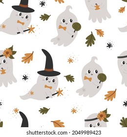 Halloween seamless pattern with cute ghosts