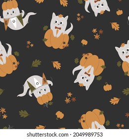 Halloween seamless pattern with cute ghosts