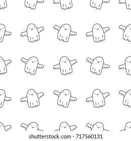 halloween seamless pattern with cute hand drawn ghosts