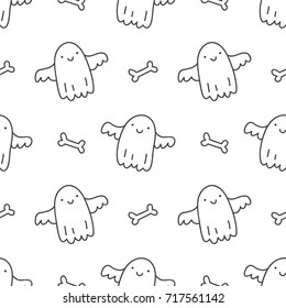 halloween seamless pattern with cute hand drawn ghosts