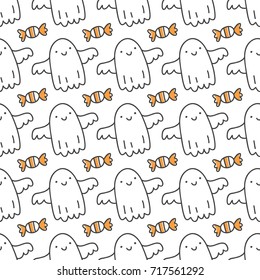 halloween seamless pattern with cute hand drawn ghosts