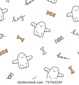 halloween seamless pattern with cute hand drawn ghosts