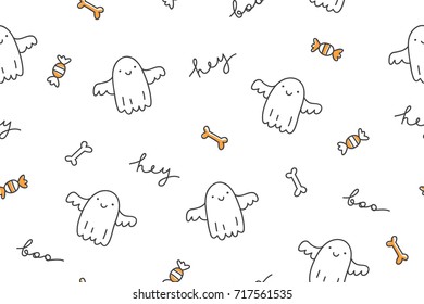 halloween seamless pattern with cute hand drawn ghosts