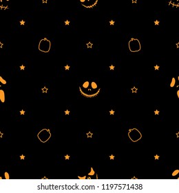Halloween seamless pattern with cute masks,pumpkins and stars.Holiday vector background for night party.Textile texture