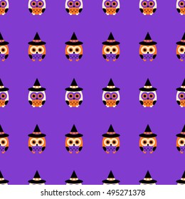 Halloween seamless pattern with cute owls