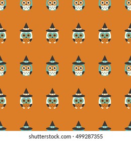 Halloween seamless pattern with cute owls