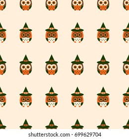 Halloween seamless pattern with cute owls