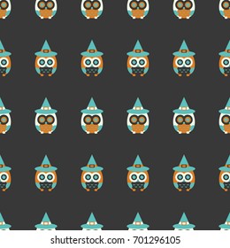 Halloween seamless pattern with cute owls