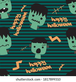 Halloween seamless pattern, cute, poster, banner, card design, packing fabric, textile vector for kids pattern, happy halloween text. Cute monster, vampire pattern, fabric design. 