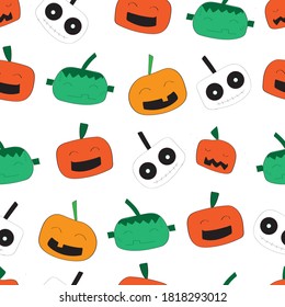 Patrón sin costuras de Halloween, lindo, afiche, banner, diseño de tarjetas, tejido de embalaje, vectores textiles para niños patrón, feliz texto de halloween. Monstruo lindo, patrón de vampiros, diseño de tela. 
