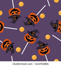 Halloween seamless pattern with cute Halloween pumpkin Lollipop.