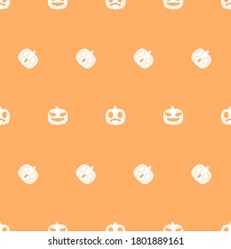 Halloween seamless pattern, Cute pumpkin face on orange background, Cute ghost icons.	