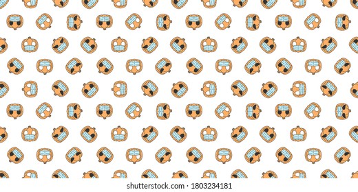 Halloween seamless pattern, Cute pumpkin wear a masks on white background, Cute ghost icons.	