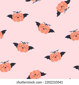 Halloween seamless pattern with cute pumpkin Dracula character