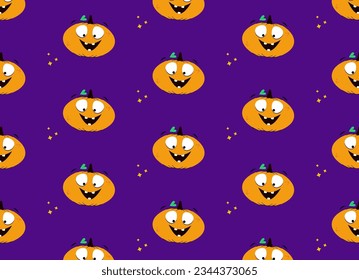Halloween. Seamless pattern with cute pumpkin. Packaging design, textiles.
