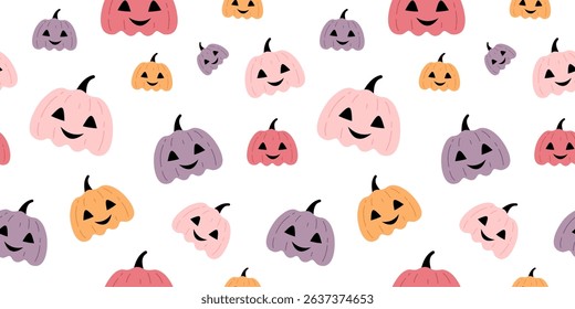 Halloween seamless pattern. Cute halloween pumpkin pattern. Spooky Halloween hand drawn vector design in flat style
