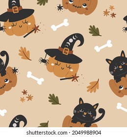 Halloween seamless pattern with cute pumpkins
