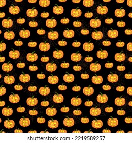 Halloween seamless pattern with cute Halloween pumpkins on black background