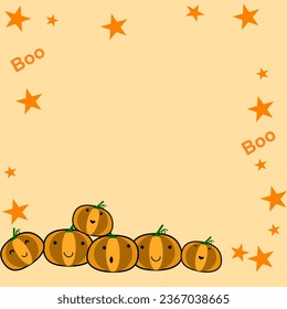 Halloween seamless pattern with cute pumpkins on the floor. Halloween Concept Banner on Orange Textured Backdrop. Vector.