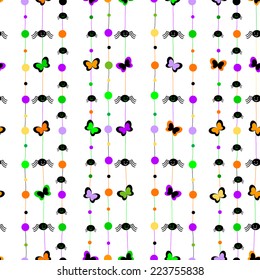 halloween seamless pattern with cute spiders and butterflies 