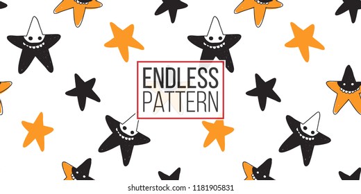 Halloween seamless pattern. Cute vector background for decoration halloween cadrs, package paper, flyer. 