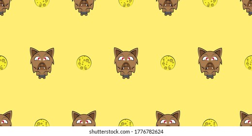Halloween seamless pattern, Cute Werewolves on yellow background, Cute ghost icons.	
