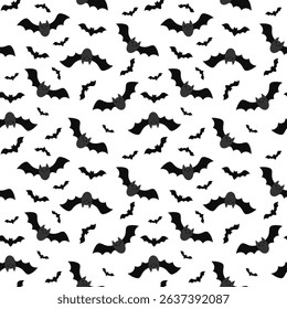 Halloween seamless pattern. CuteBlack and white Halloween bat hand drawn vector pattern in flat style