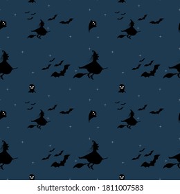 Halloween seamless pattern ,dark background,bats seamless pattern vector,witches seamless pattern,ghost seamless pattern.