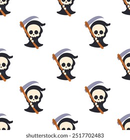 halloween seamless pattern of death with scythe, vector illustration in flat style, design concept for halloween party, textile print, wallpaper, wrapping paper