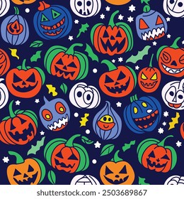 Halloween, patrón sin fisuras para decorar todos los diseños de moda, telas, Fondos de pantalla y estampados sobre un fondo oscuro.