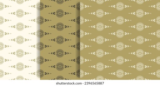 Halloween seamless pattern decoration concept magic set. All seeing mystic eye illustration