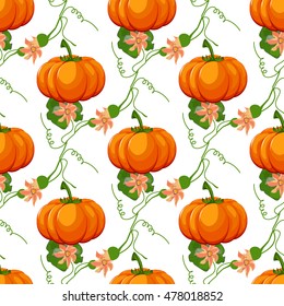 Halloween seamless pattern decoration wallpaper art thanksgiving plant. Background with pumpkin vector orange october pattern. Autumn holiday season pumpkin pattern harvest thanksgiving plant.