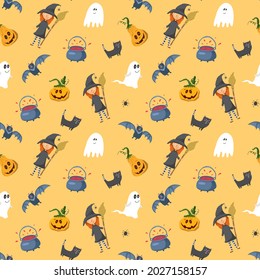 Halloween nahtloses Musterdesign. Cute Cartoon-Elemente, Feiertagshintergrund, Vektorgrafik.