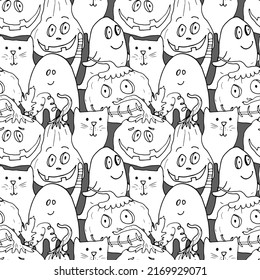 Halloween seamless pattern design. Cute cartoon elements, holiday background, vector illustration.