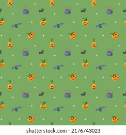 Halloween nahtloses Musterdesign. Cute Cartoon-Elemente, Feiertagshintergrund, Vektorgrafik.