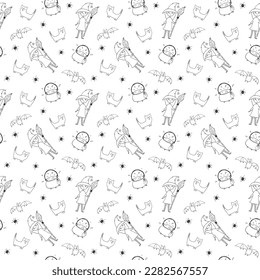 Halloween seamless pattern design. Cute cartoon elements, holiday background, vector illustration.